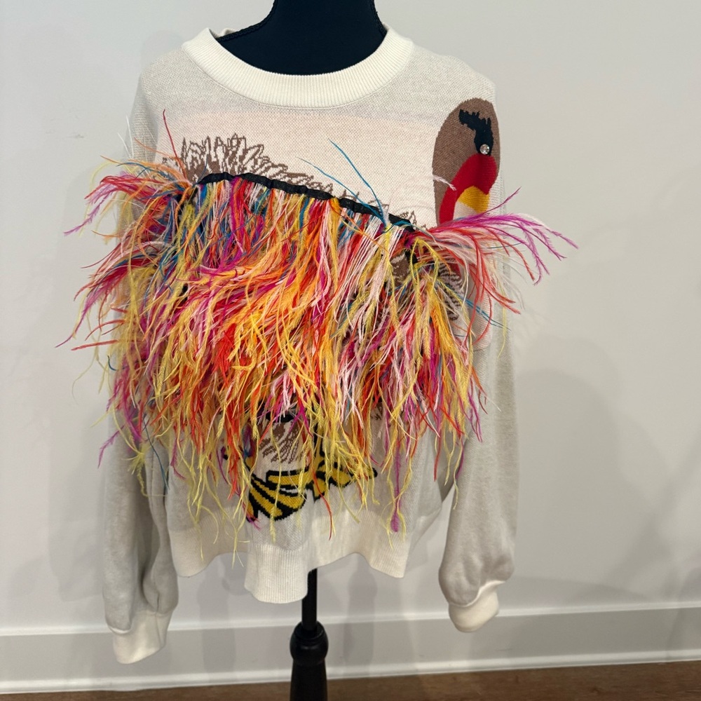 Queen of sparkles feather turkey sweater size medium worn once new condition - Picture 2 of 6